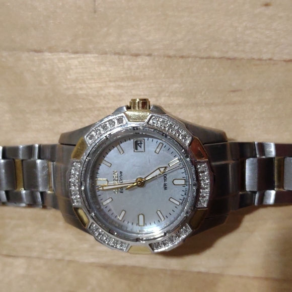 Citizen Eco-Drive silver with gold and rhinestone accents - Picture 4 of 16